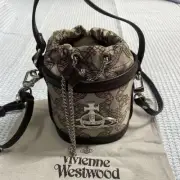 Vivienne Westwood Canvas Leather Shoulder Bag Auth Brown Medium Italy 113734