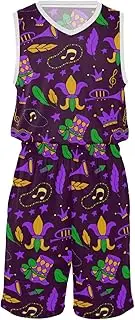 [GuoChe] Basketball Shorts and Jersey Set Mardi Gras Balloon Carnival Mask Dark Purple Basketball Jerseys for Men Rasketball