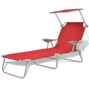 Garden Sun Lounger Folding Pool Beach Sunbed Outdoor Reclining Chair With Shade