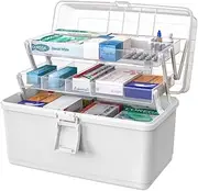 Hershii Plastic Medical Storage Containers Medicine Box Organizer Home Emergencies First Aid Kit Pill Case 3-Tier with Compartments and Handle (Large, White)