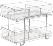 GRIRIW 1 Set Clear Slide out Organizer with Dividers Multi Purpose Storage Rack for Bathroom Countertop Kitchen Spice Rack Home Supplies for Spaces
