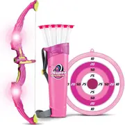 Green Light Up Archery Toy Set for Kids - Includes 6 Arrows, Target & Quiver - Ages 3-12 (Pink)