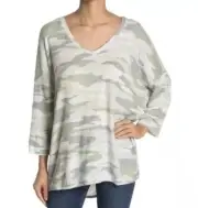 philosophy republic women's size M grey cloud camo v neck 3/4sleeve top