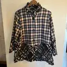 DAMEE, INC Women's Navy Blue Plaid Mesh Cut Out Button Up Top Size XL NEW
