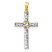 Solid 14k Yellow Gold 1/3ct. Simulated CZ Cross Pendant
