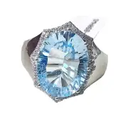 DK STERLING SILVER LARGE BLUE & WHITE TOPAZ DESIGNER COCKTAIL RING 925 Size 10
