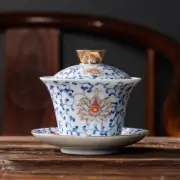 Blue-and-white Porcelain Craft Sancai Gaiwan 150ml Ceramic Tureen Cup Bowl Lid