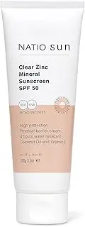 Natio Australia Clear Zinc Mineral Sunscreen SPF 50 100g - Natural Face Mineral Sunscreen, UVA/UVB Broad Spectrum Protection - Coconut & Vitamin E - Reef Safe & Australian Made