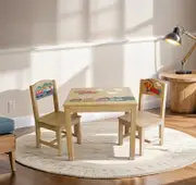 Kids Timber Table Chairs Set Airplane Design Toddler Children Study Desk