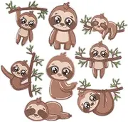 DECORNIJIA 8PCS Cute Sloth Embroidered Patches Multi Function Iron Applique for Clothing Bags and Crafts for Decorative Repairs and Creative Projects