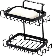 Soap Dish Holder for Wall, Soap Bar with 4 Hooks and Razor for Shower, Shampoo Bar Holder for Shower Caddy for Bathroom (Black, 14 * 13 * 8.5cm)