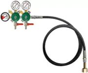 DOUBLE CO2 REGULATOR- 6' EXT HOSE -3/8" BARB w S.OFF & CHK VALVE- 60:2000 GAUGES