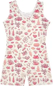[FRODOTGV] Pink Corals Leotard for Girls Gymnastics Toddler 1 Piecing Dance Unitards for Training, Yoga, Tumbling