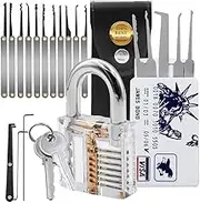 Lock Picking Set, 20-Piece Lock Pick Set with Transparent Training Padlock and Credit Card for Beginners and Locksmith Training
