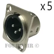 5 Pack Lot XLR 3-Pin Male Panel Mount Chassis Microphone Jack Audio Connector