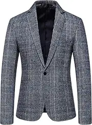 [Generic] Mens Plaid Blazer Leisure Lightweight Sport Coat Two Button Suit Jacket Slim Fit Checkered Blazer for Men Wedding