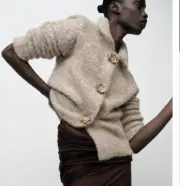 ZARA NEW WOMAN FAUX FUR KNIT JACKET WITH FLOWER BUTTONS MINK S,M,L 9598/175