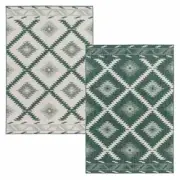 Brighton Aztec Reversible Indoor Outdoor Green Beige Floor Rug - 2 Sizes