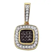 14k Yellow Gold Brown Diamond Square Cluster Pendant 1/4 Cttw