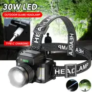 100W LED Headlamp Head Torch USB Rechargeable Light Sensor Headlight Flashlight