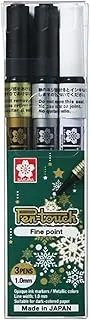 Sakura Pen-Touch Markers 3 Pack Set - Fine Point - Gold, Silver & White