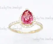 1.79 ct 14k Yellow Gold Natural Diamond & Pear Shape Pink Sapphire Ring Halo