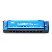Metal Harmonica 10 Holes Classic Mouth Organ Musical Instrument C Key Tuned Blue