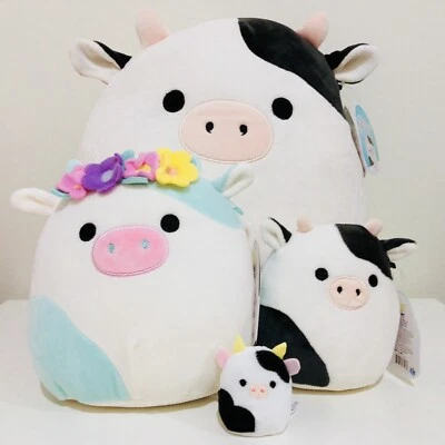 Squishmallows Connor The Cow Bundle 12”, 5”,Squishville 2” & Belana 7" FC BNWT