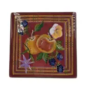 CAPRIWARE Trivet Hand Painted Pansies and Apple Pattern 6" Trivet New