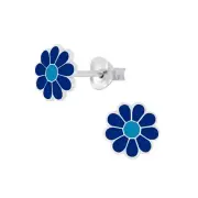 Solid 925 Sterling Silver Blue Daisy Enamel Stud Earrings Flower Women Girls