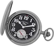 [Gotham] Men's Classic Gunmetal Plated Polished Case Double Hunter 17 Jewel Mechanical Pocket Watch # GWC18808BBK, Silver