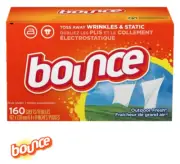 Bounce Fabric Softener Dryer Sheets Outdoor Fresh Scents Soft Clothes 160 Sheet