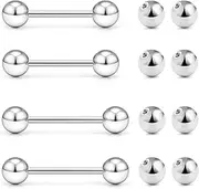 [Hnxnskt] Tongue Rings Surgical Steel Nipple Piercing Jewelry 16G 14G Tongue Piercing Jewelry for Women Men Straight Barbell Bar Tongue Rings