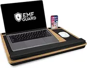 EMF Guard Lap Desk for Laptop with EMF Blocker Protection - Natural Bamboo Shields Heat, Left & Right Hand Mouse Pads, Trays for Tablet & Phone, Grounding Cable, Storage Pocket, Portable w/Handle