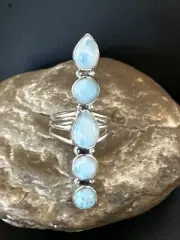 WoMens Cluster Blue Larimar Navajo Sterling Silver Ring Size 8 15979