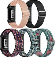 5 Pieces Elastic Strap Compatible with Fitbit Charge 6/Fitbit Charge 5 Strap, Adjustable Nylon Sport Loop Breathable Replacement Bands for Fitbit Charge 6/ Fitbit Charge 5