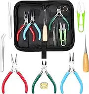 Swpeet 9Pcs 4.5Inch Jewelry Making Assortments Kit, 3 Types Jewelry Pliers Needle Nose Pliers Round Nose Pliers Wire Cutters, with Awl, Tweezers, Thimble Ring, Scissors, Jewelry Making Supplies