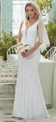 Ever Pretty Dress 6X White Lace Sleeveless Mermaid Wedding Special Occasion NWT