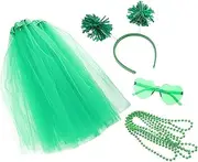 KITANDOVE Irish Shamrock Tutu Skirt Headband Set Patrick's Day Costumes for Women Teens and Parties Green