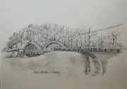 PENCIL SKETCH “NEW BRIDGE IN WINTER” CINCINNATI OH ARTIST 20 X 16”
