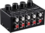 o M Portable 4 Channel Passive Mixer Mixing Console with Volume Control for Live Studio Black One Size