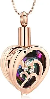 BIAIHQIE Elegant Dolphin Memorial Jewelry Crystal Heart Ashes Pendant Cremation Urn Necklace for Ashes Stainless Steel Urns Keepsake-D