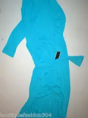NWT $140 New Natori Light Blue Robe Womens XS Long Very Soft Silky Pocket Satin