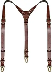 [SILKSEA] Leather Suspenders for Men Heavy Duty Y Back Adjustable Solid Brace Men's Big & Tall Suspenders for Dress Pants