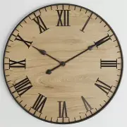 Large Wall Clock 24 Inches - Decorative Wall Clock Large With Real Wood & Rom...