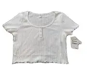 NWT Nordstrom BP Shirt Womens Small White scoop Neck Button Tshirt S
