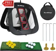 SUNHOO Pop-Up Golf Chipping Net with Dual Turf Hitting Mat, Practice Golf Ball a
