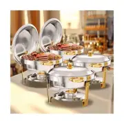 Gold Chafing Dishes for Buffet, 5QT 4 Pack Round Chafing Dish Buffet Set w/Li...