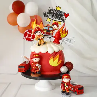 烘焙蛋糕裝飾消防員救火車軟陶插件滅火英雄男孩兒童生日插牌擺件