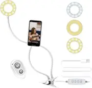 Long Arm Bed Desk Lazy Phone Holder Mount Stand Flexible Universal + Ring Light